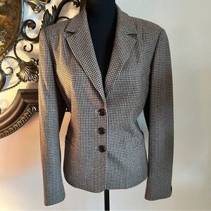 Talbots Women’s Brown Tan Wool Houndstooth Single Breast Lined Blazer Jacket 14